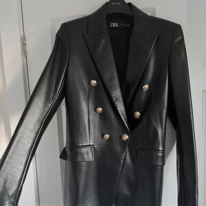 ZARA Women’s Double breasted faux leather blazer